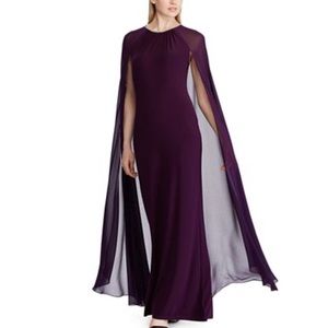 Ralph Lauren Georgette-Cape Jersey Gown purple
